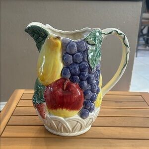 Vgt Otagiri Hand-Painted Ceramic Fruit Pitcher. Made in Japan
